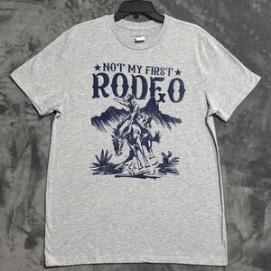 'Not My First Rodeo' Men's T-Shirt Sz Large Gray Navy Graphics Horse Cowboy